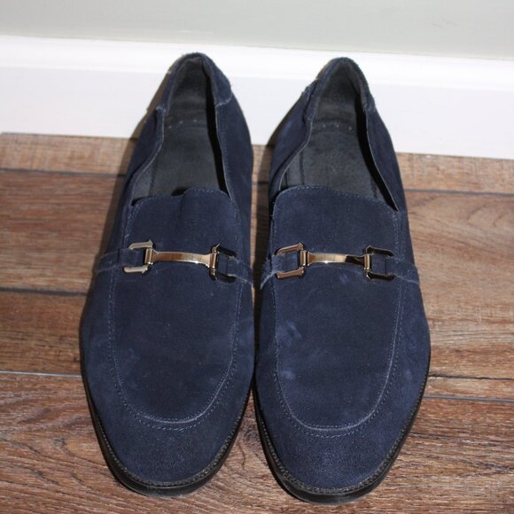 Stacy Adams 10M Men's Blue Suede Slip-On Loafers Dress Shoes w/ Chrome Buckle - Picture 7 of 16